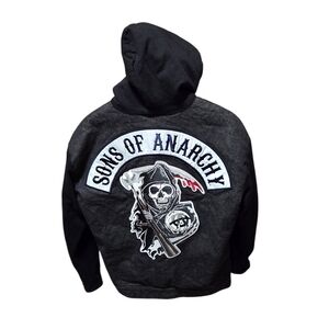 Sons of Anarchy Black Denim Highway Jacket Fleece Hoodie Reaper Embroidered Med